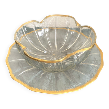 Daum Nancy Crystal cup and tray service, Ducal model, gold combed