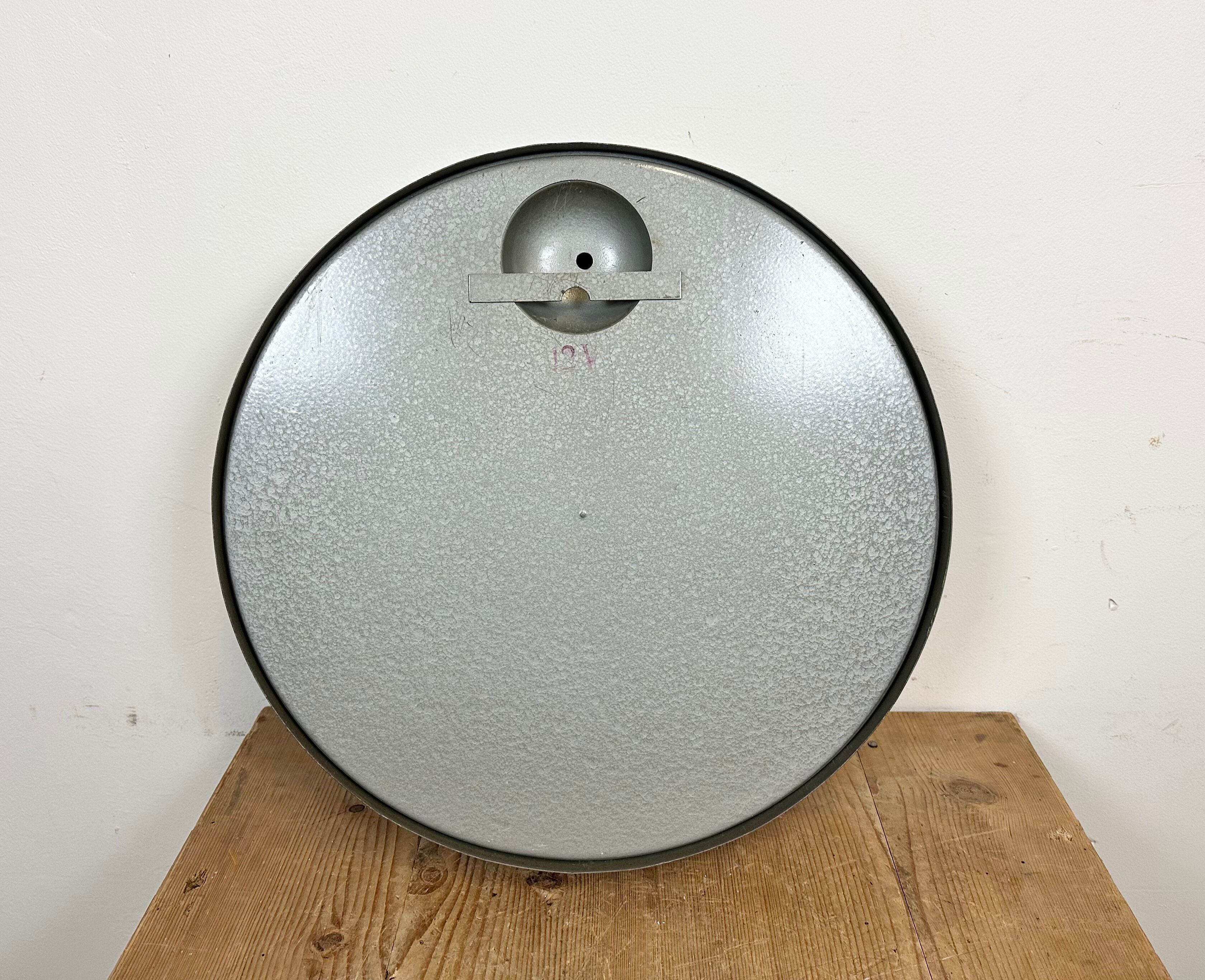 Grey industrial factory wall clock from pragotron, 1960s