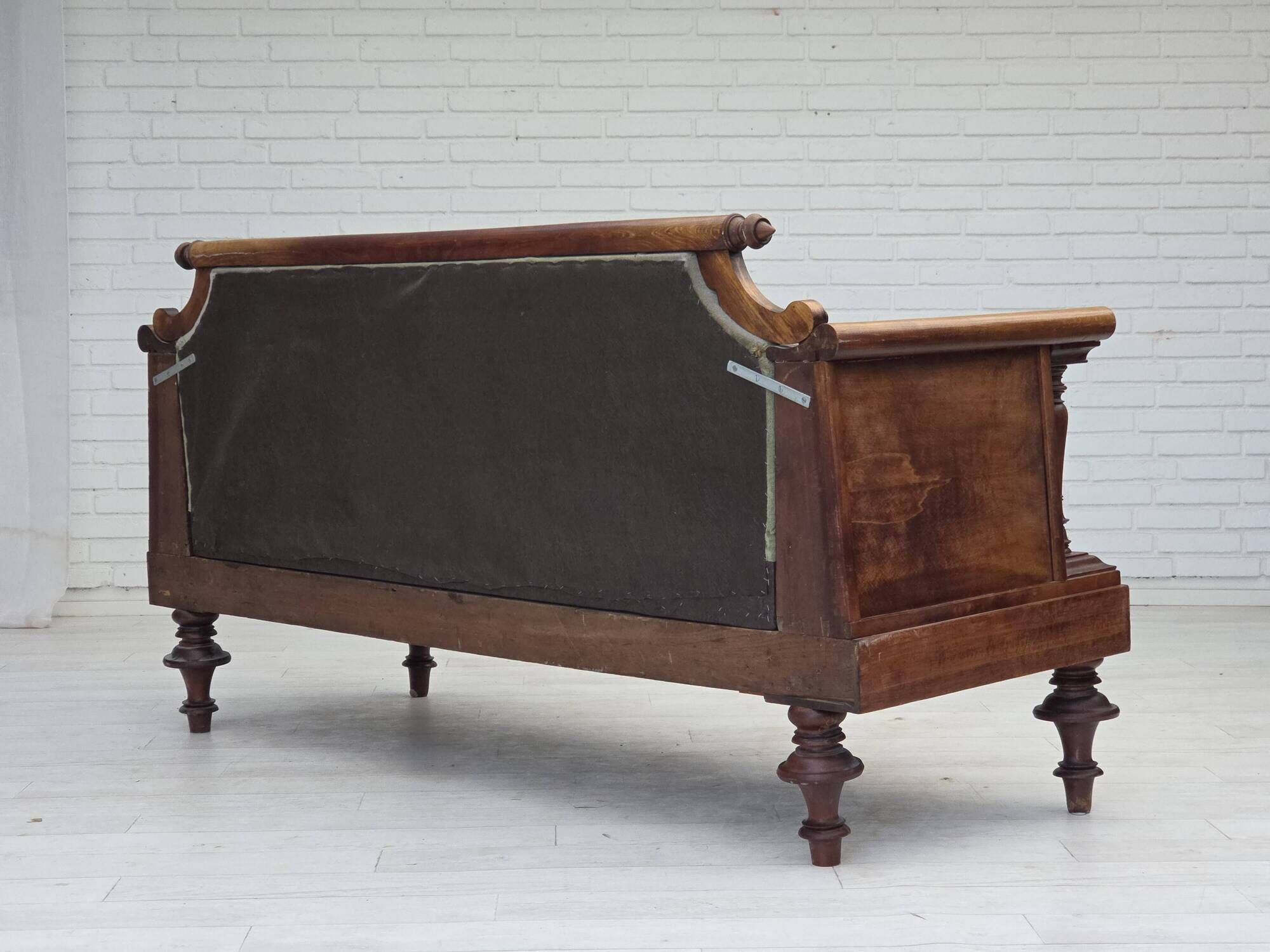1930s, Danish 3 seater antique sofa, furniture velour, ash wood.