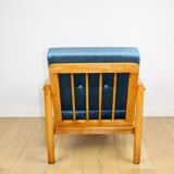 Wooden vintage armchair brown sea blue design by Z. Bączyk - light wood