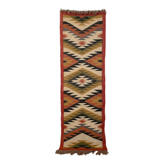 2 x 6 ft - jute/wool kilim runner,handmade,home decor,bed side runner,multicolour rugs/carpet.