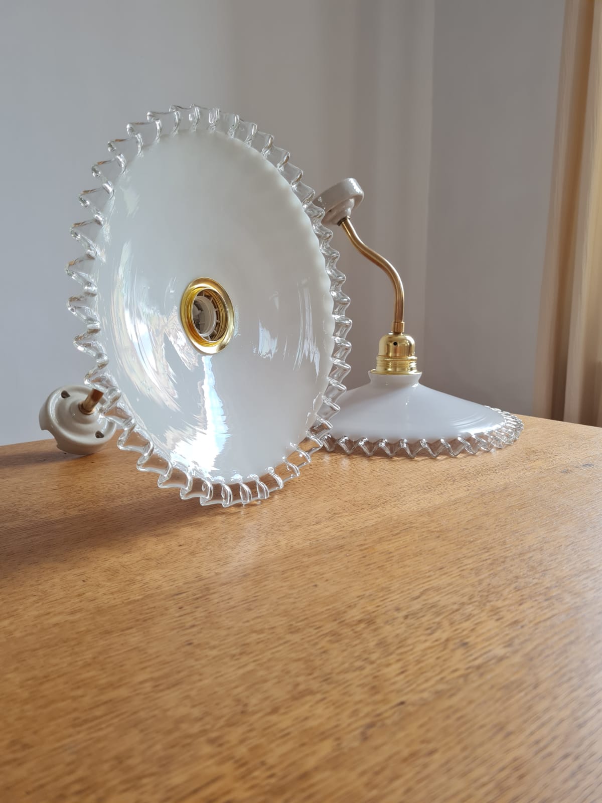 Pair of opaline wall lamps