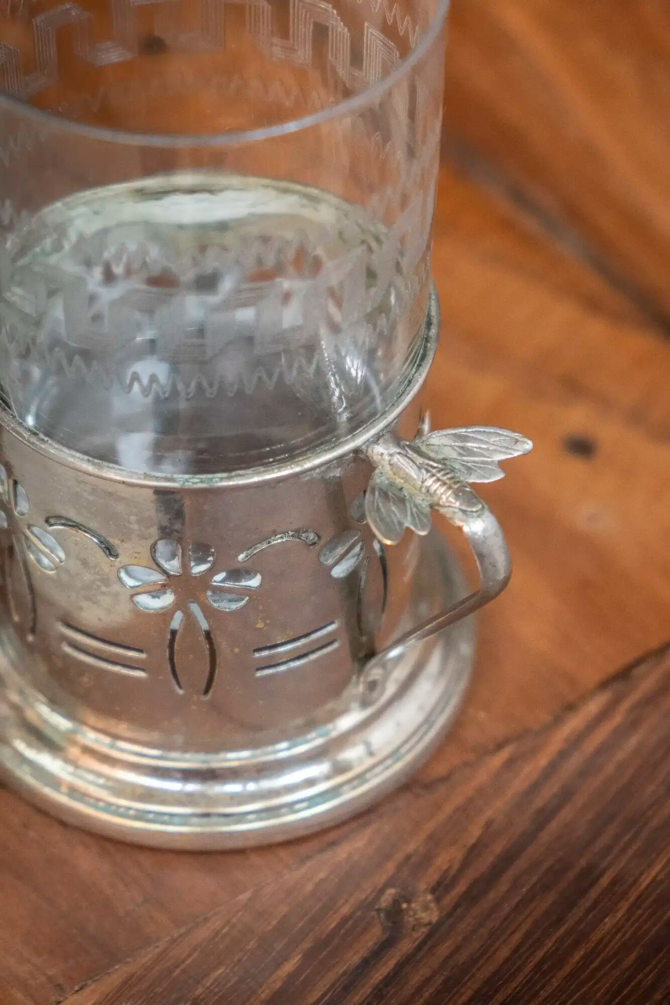 Glass and metal grog mug "Muguette"