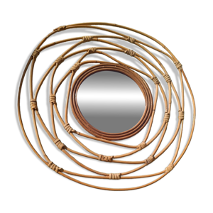 Miroir rond en rotin