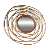 Round rattan mirror