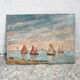 Old marine painting seaside mill Brittany