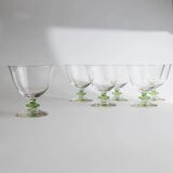 Ensemble de 6 verres à cocktail en verre de Murano vert vintage : verres à tige à bulles, années 1970, style italien du milieu du siècle.