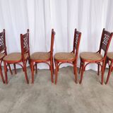 Vintage Italian Bistro Chairs - 1980s Reddish Wood, Brown Fabric - Set of 6