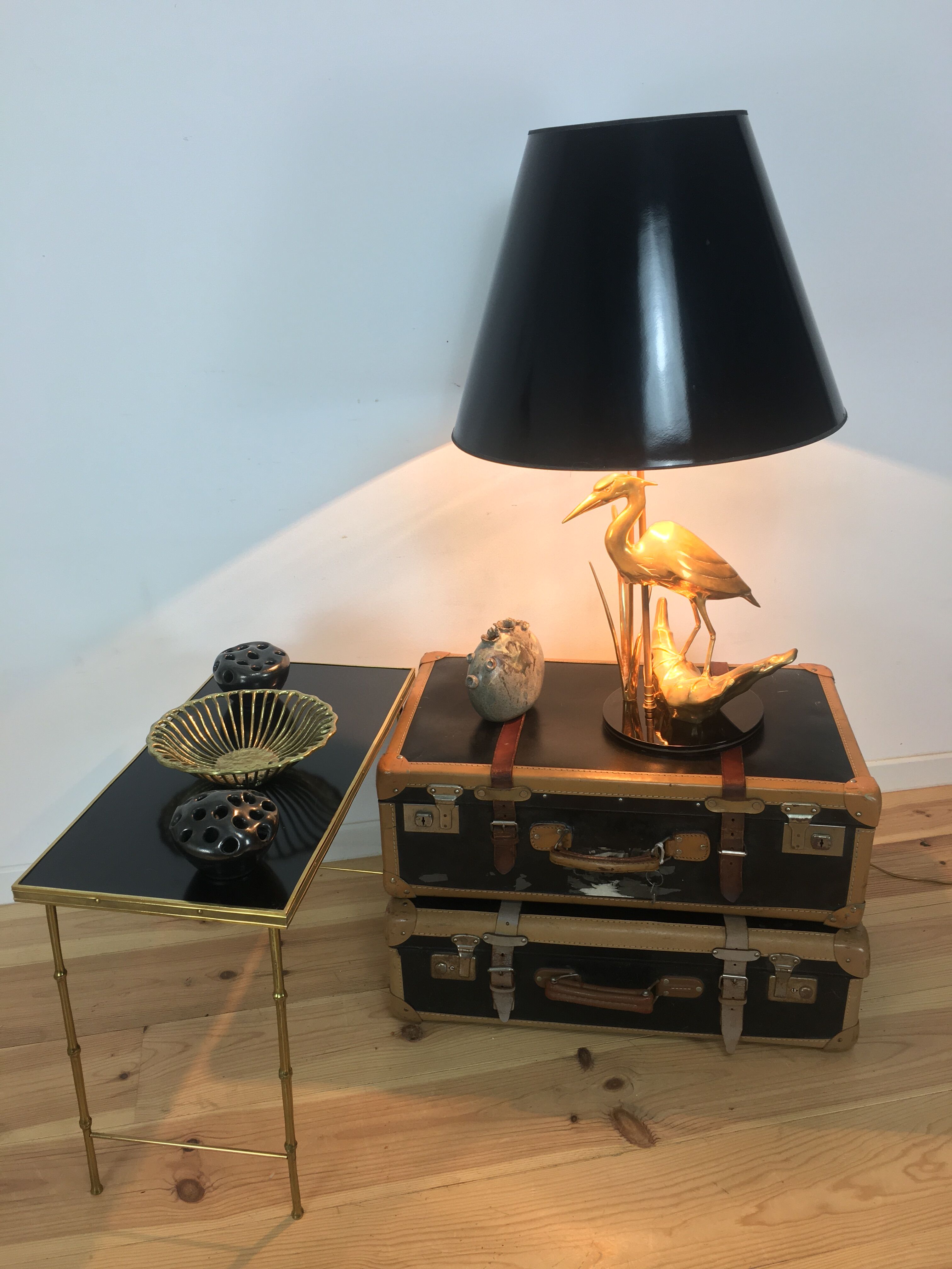 Brass side table, golden bamboo, 1950s