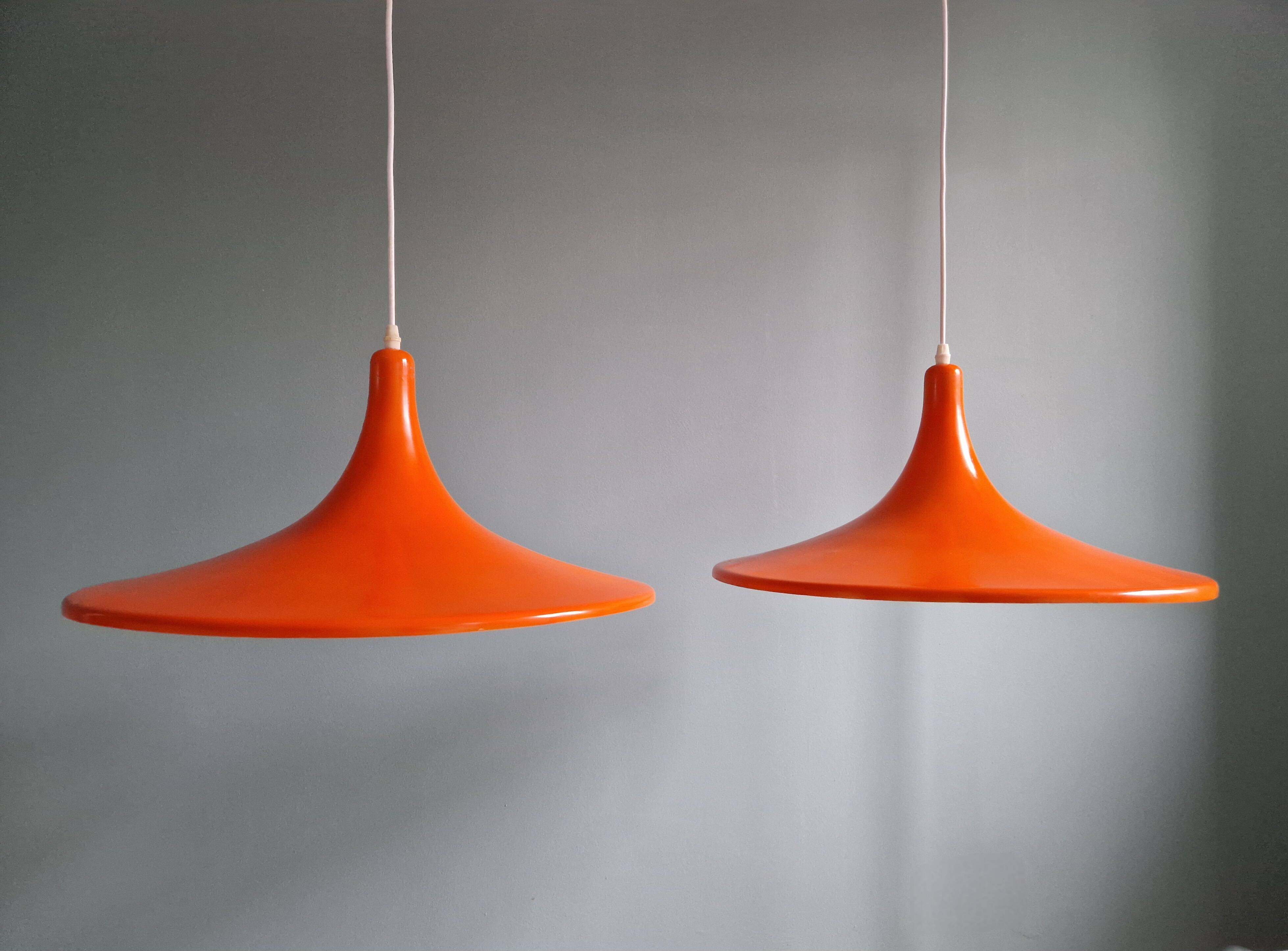 Large vintage orange plastic pendant light