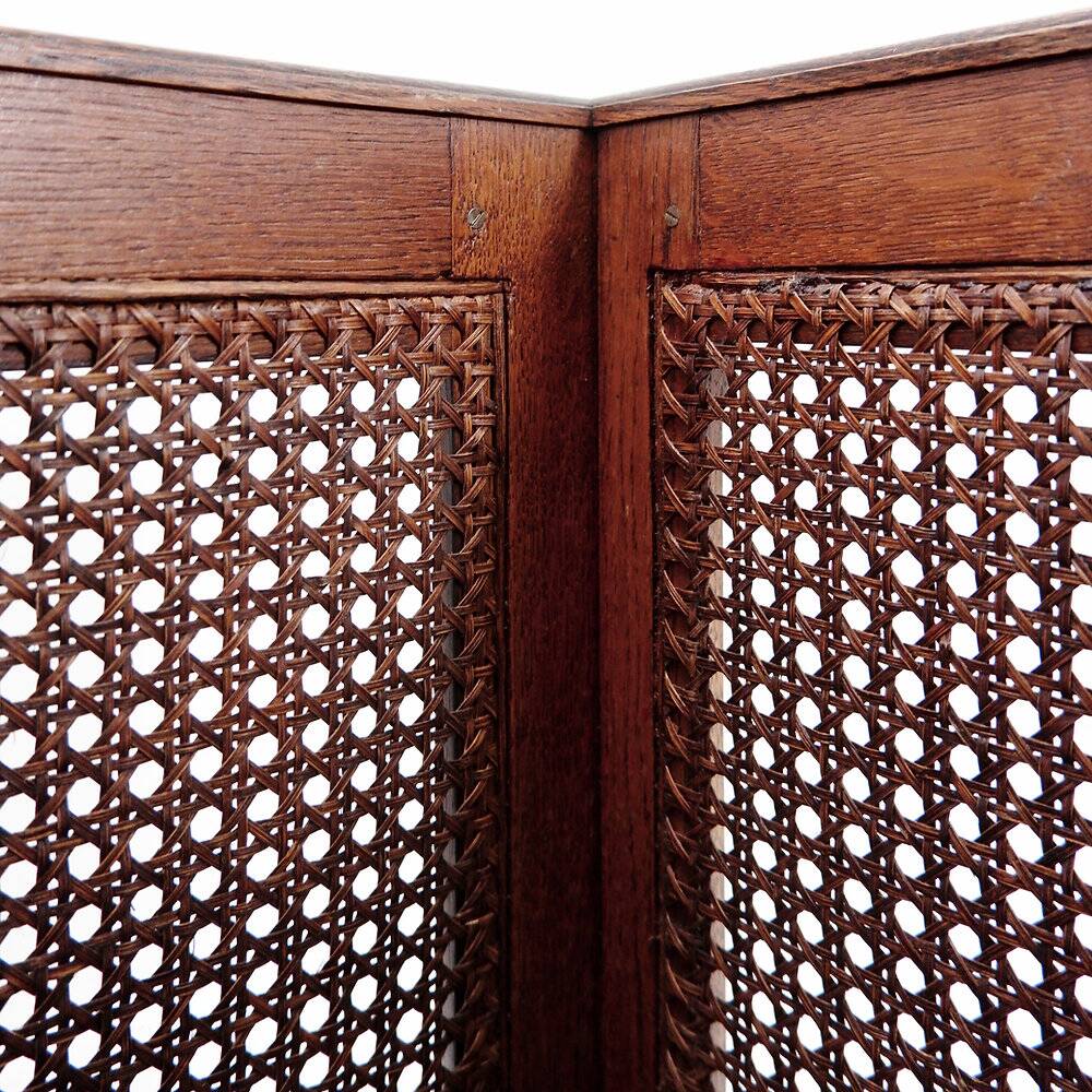 Pair of vintage wooden planters with woven rattan panels - 1970s