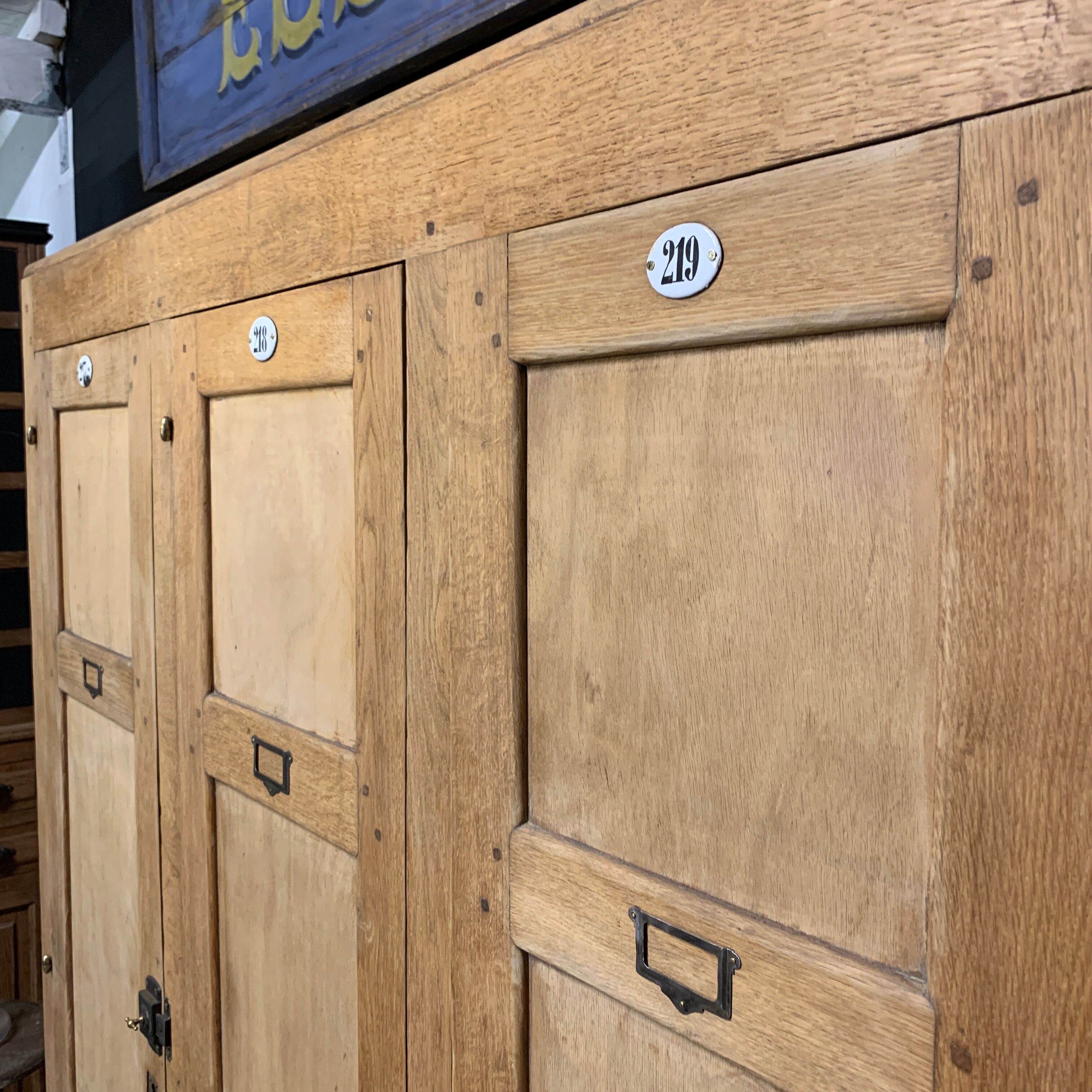 Old industrial cloakroom 1910 in oak and enamelled plate
