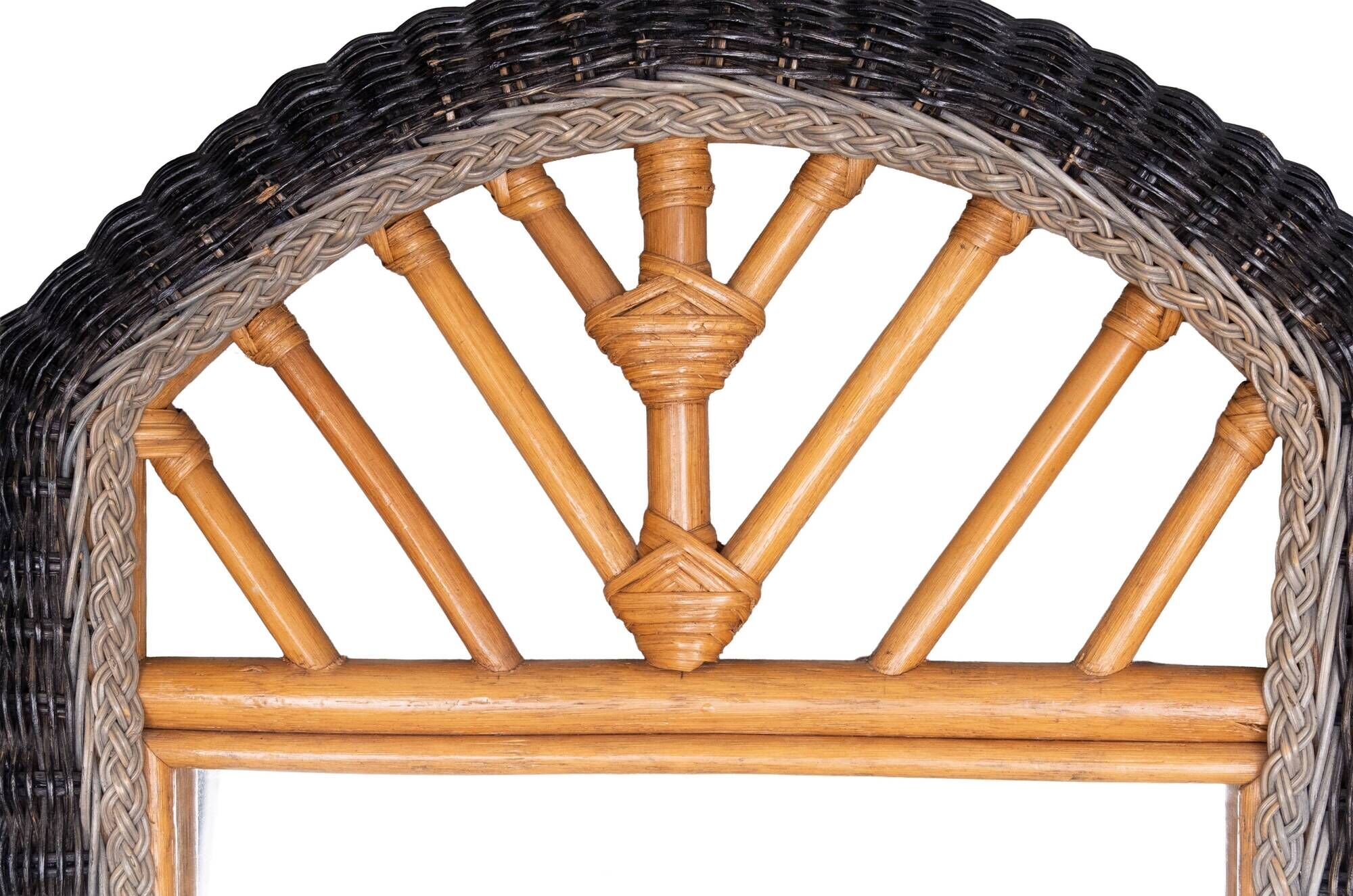 Boho Chic Wall Mirror in Rattan and Wicker Italian 1970s