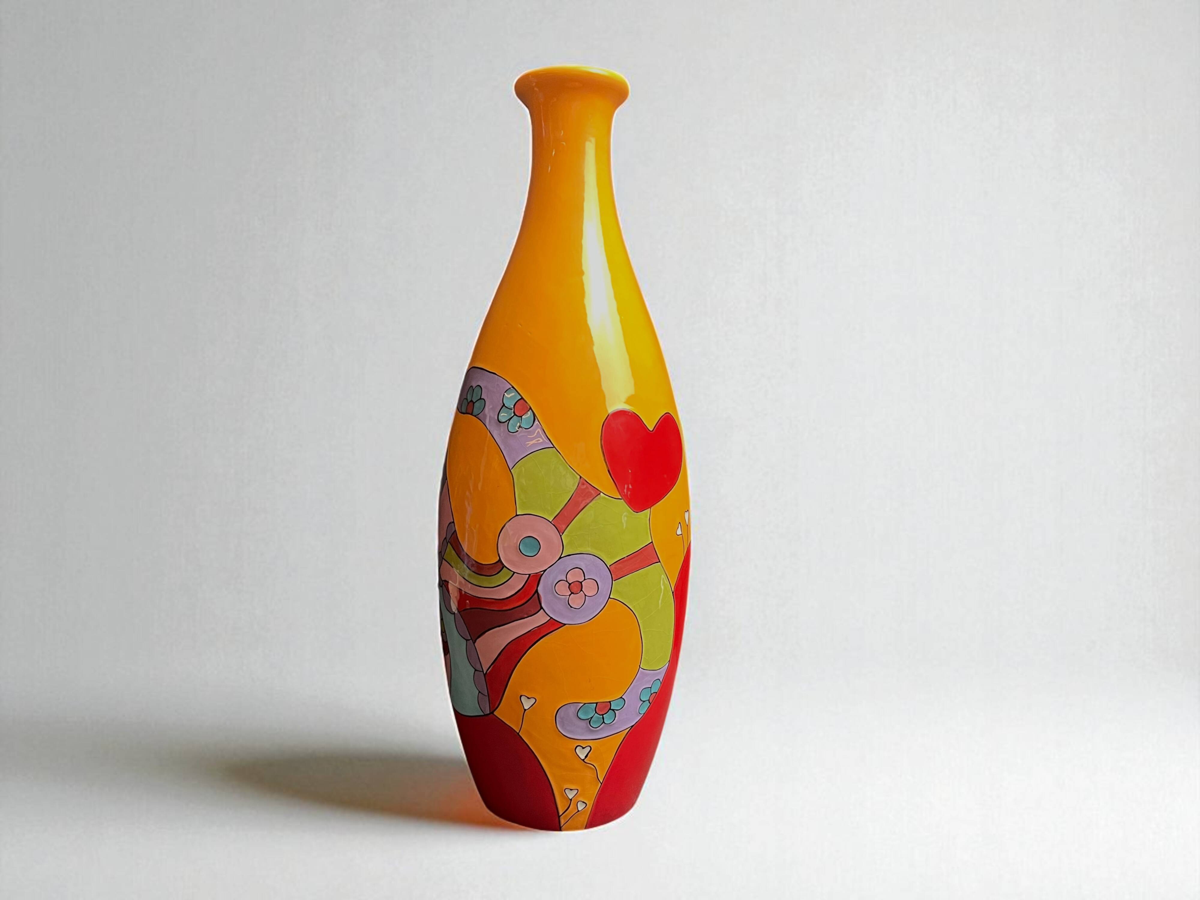 Vintage vase the Lady of Hearts hand-painted 20th century