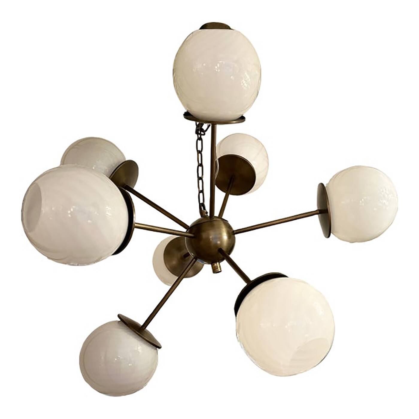 Italian Burnished Sputnik Chandelier in Milky-White Swirl Style Murano Glas