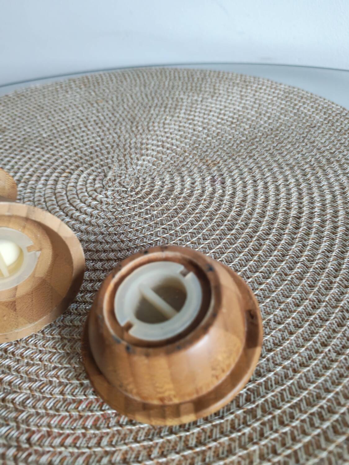 Set of wooden condiment pots