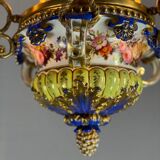 Porcelain lustre, three arms of light in bronze and golden copper, 19th century