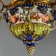Porcelain lustre, three arms of light in bronze and golden copper, 19th century
