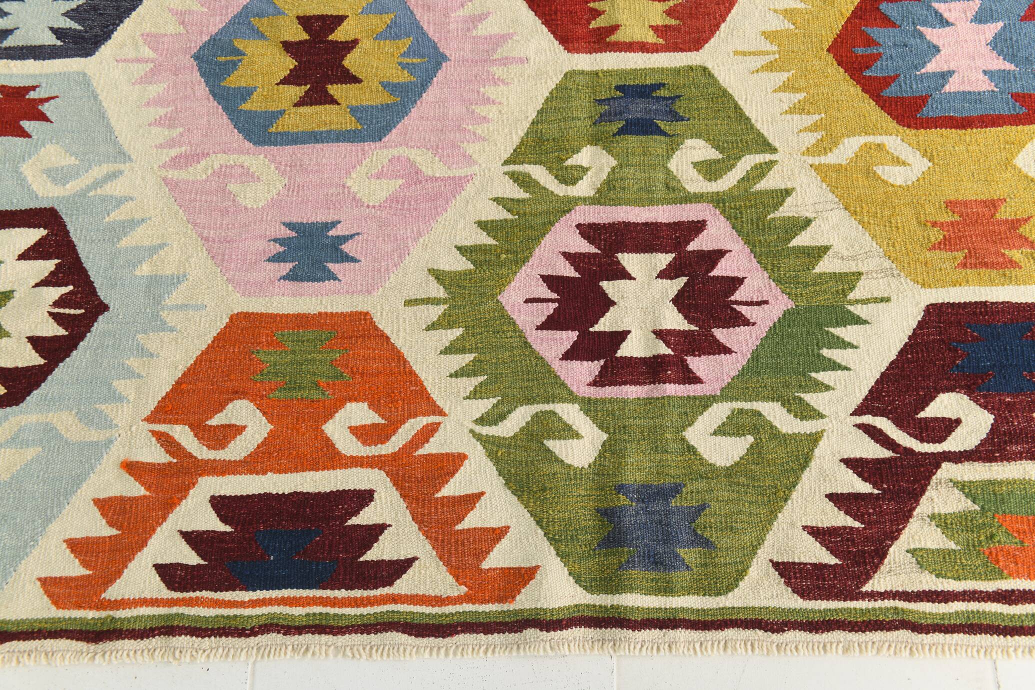 Turkish Geometric Tribal Vintage Kilim Rug, 254x348Cm
