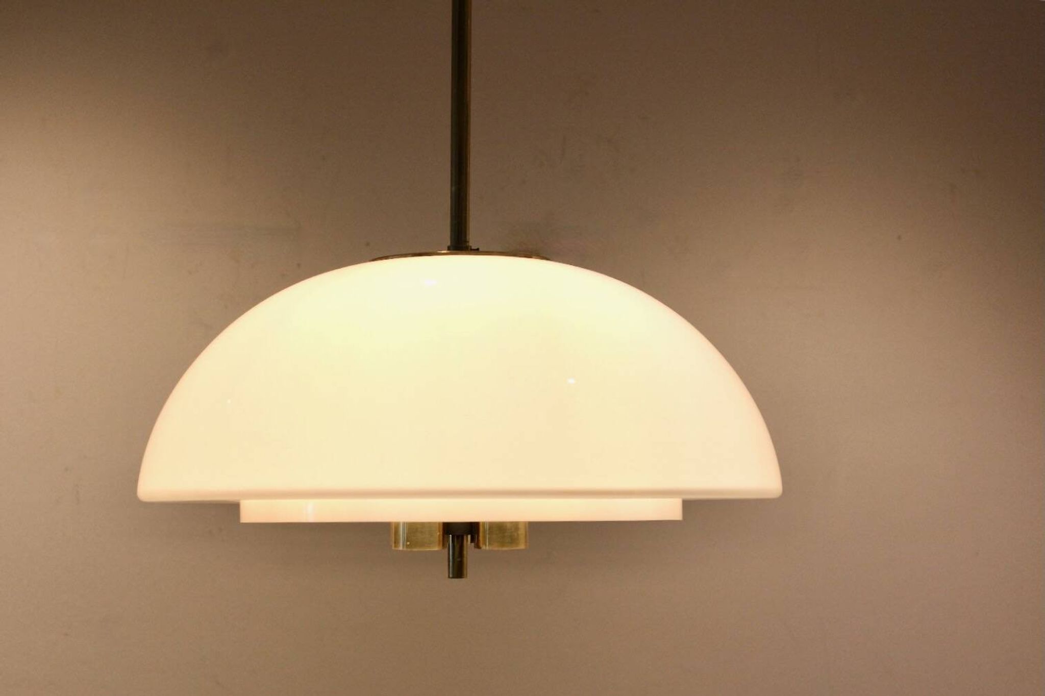 Glashütte Limburg Mushroom Pendant Light in Opal Glass and Brass