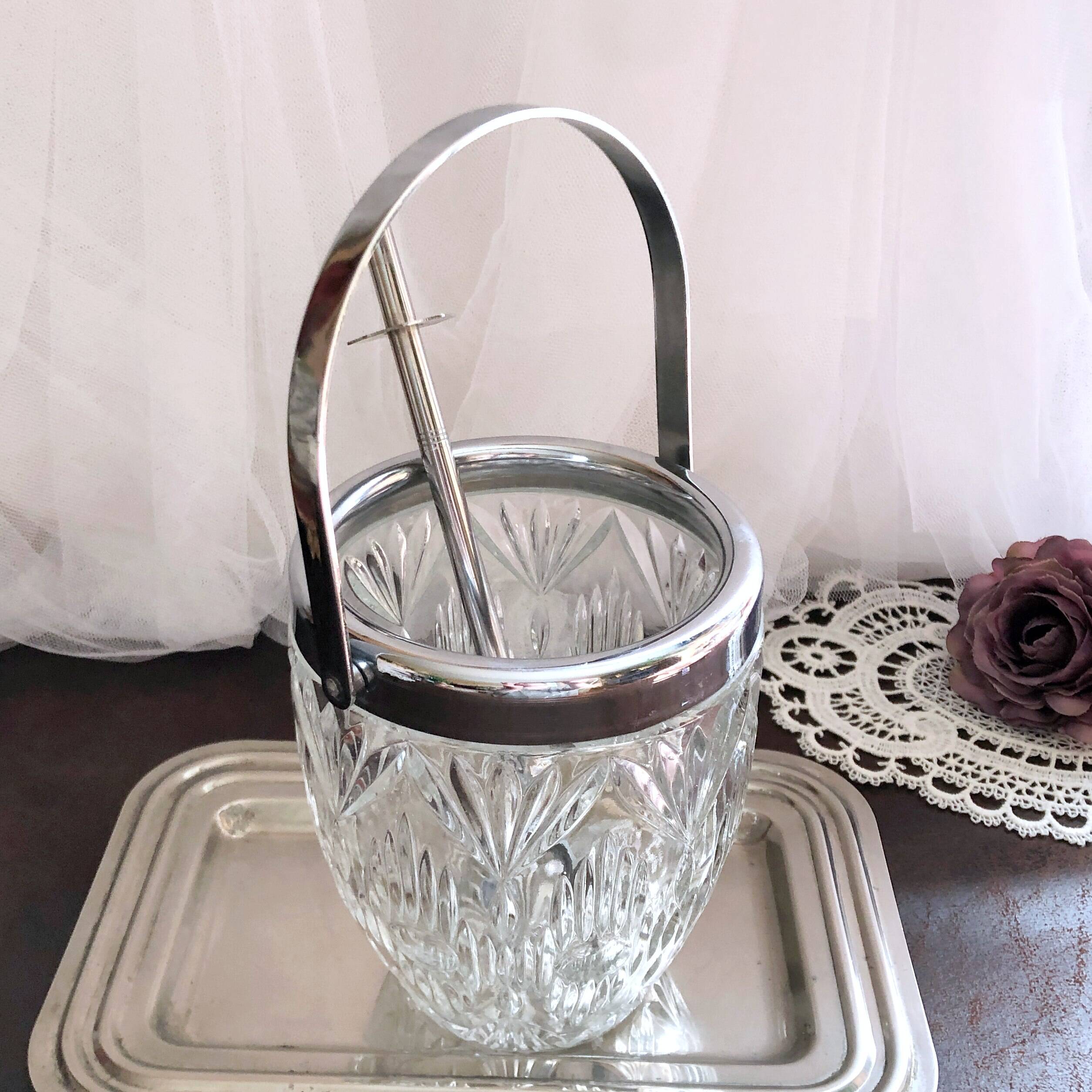 Seau à glace verre cristallin texturé avec pince à glaçons