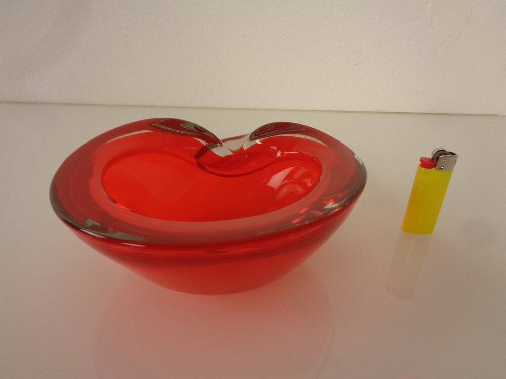 Vintage Italian Red Murano Glass Ashtray, 1960s