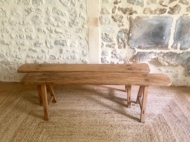 Antique wooden farm bench