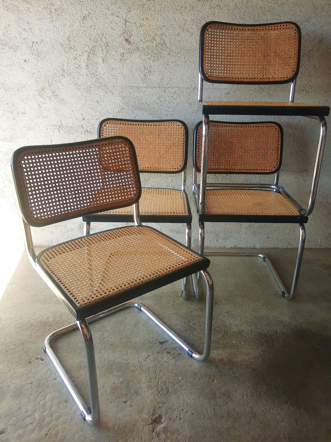 Set of 4 vintage Cesca B32 Marcel Breuer chairs