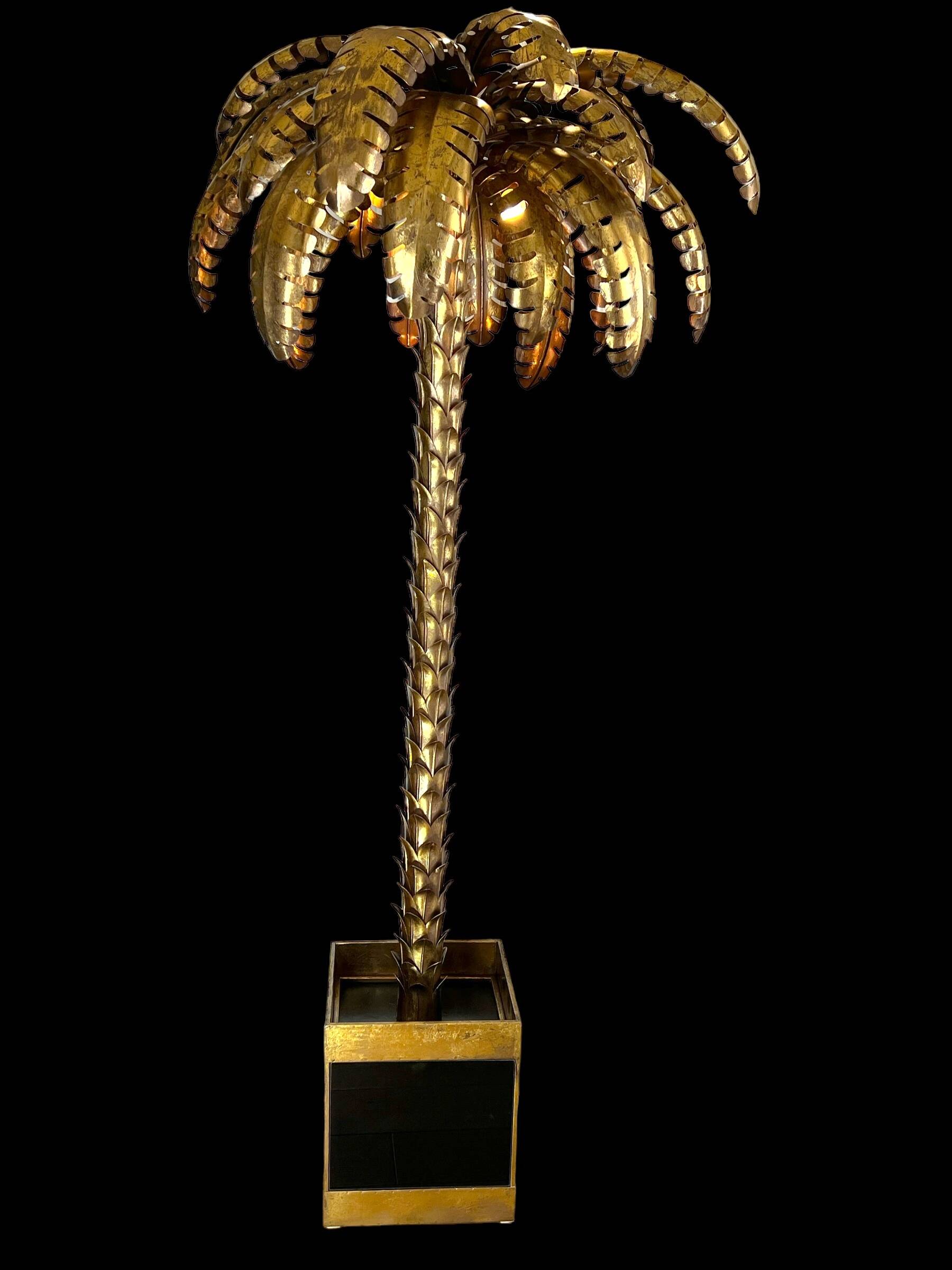 "jansen" style lamp in the shape of a palm tree in golden metal, 181 cm tall
