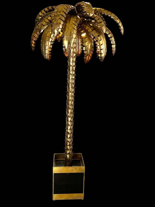 Lampadaire de style '' jansen '' en forme de palmier en métal doré de 181 cm