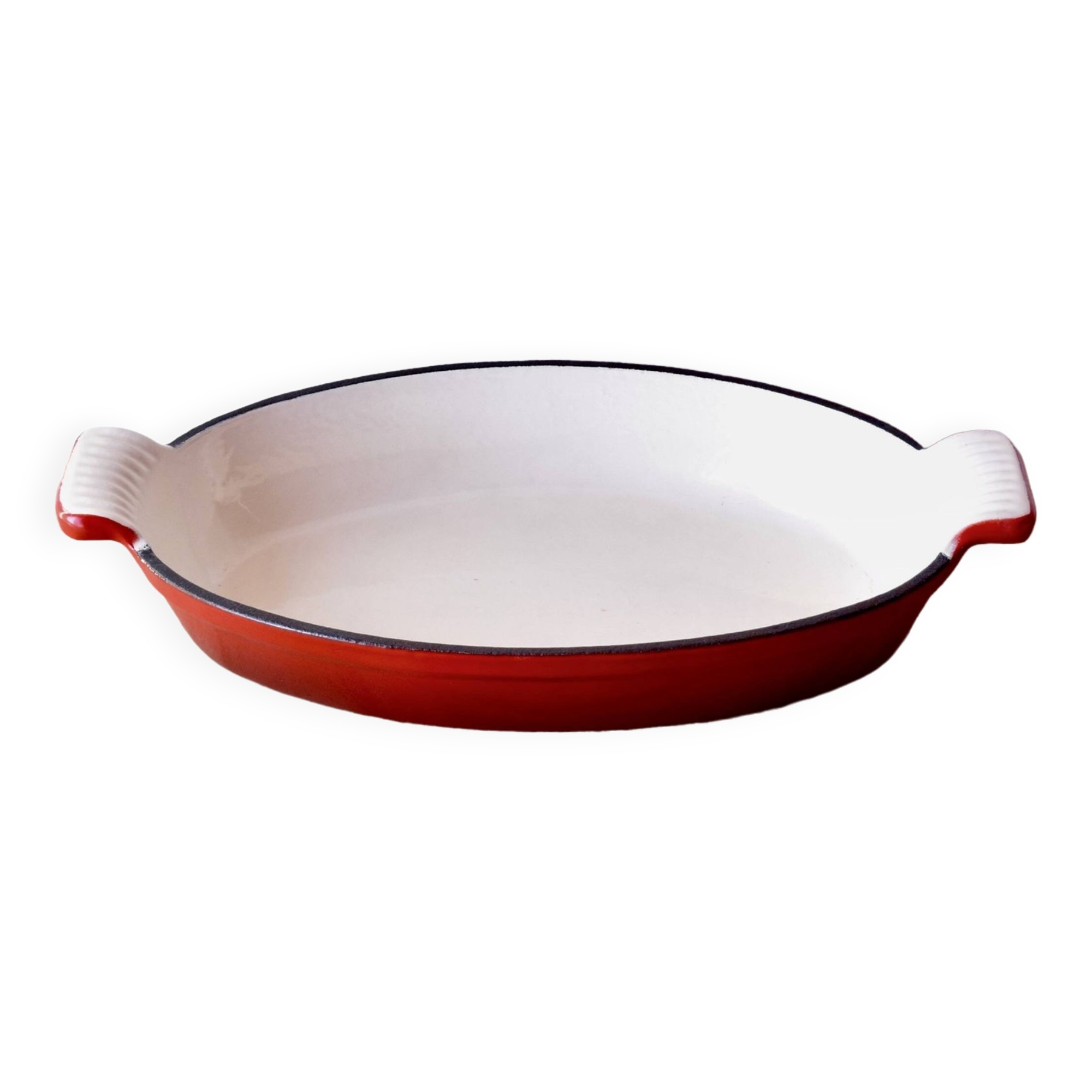 Red cast iron baking dish