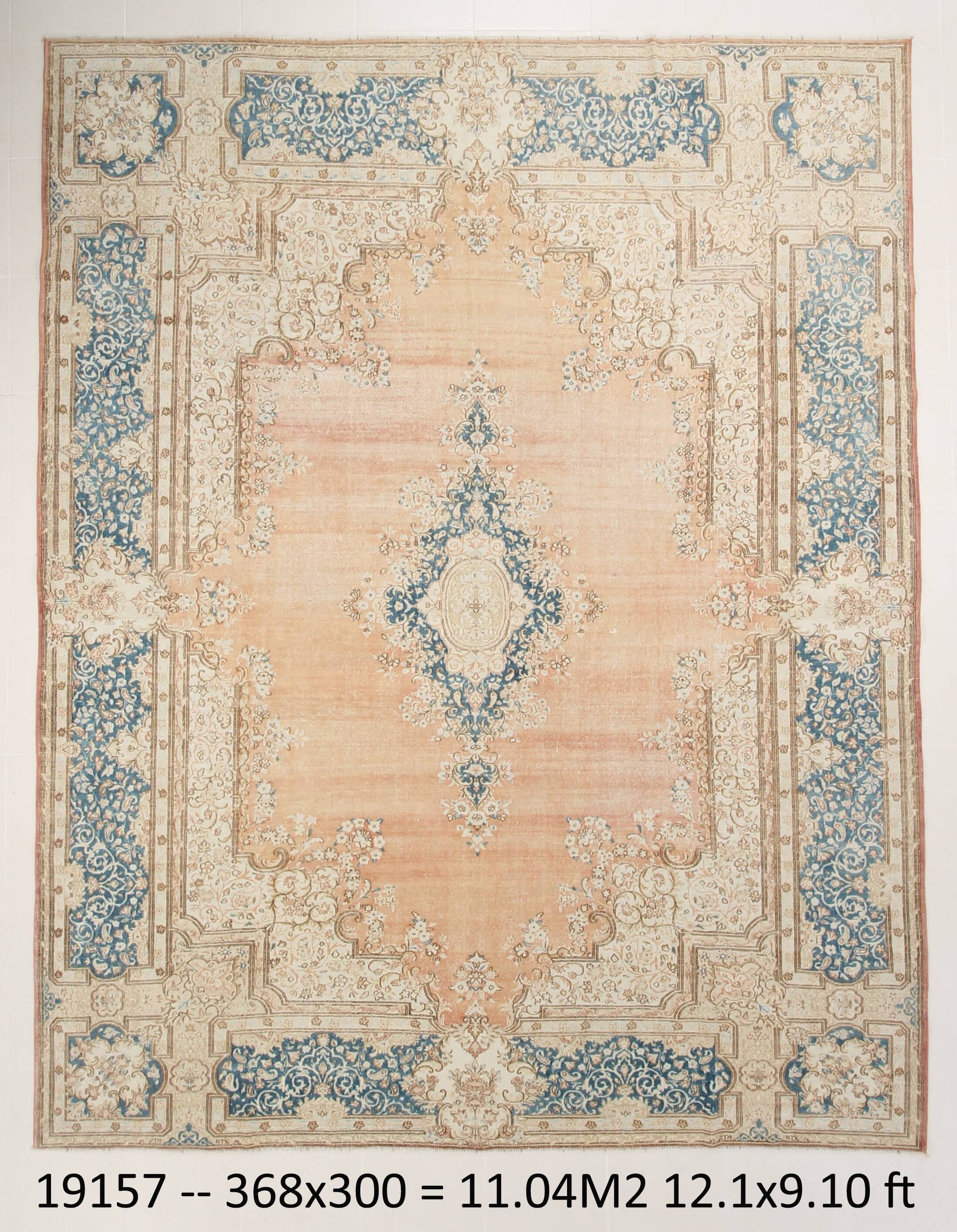 Tapis persan vintage en laine noué main, style classique, motif floral, 300x368.