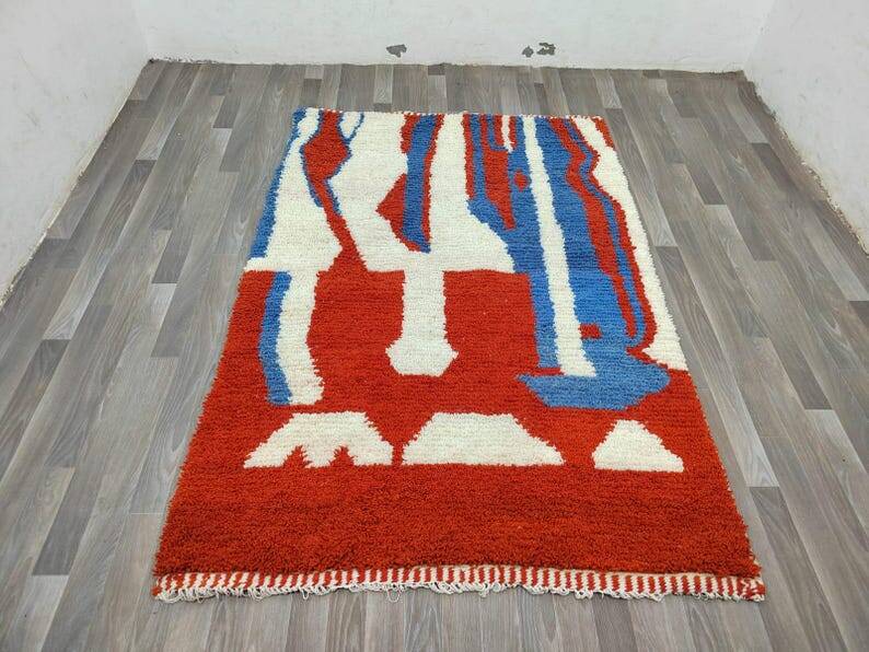 Off-white Moroccan rug with colorful patterns, 200cm x 300cm