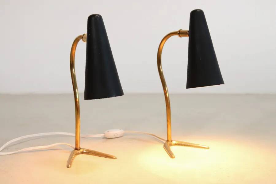 Set of two black and brass Italian bedside lamps