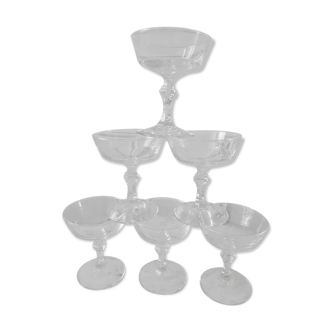 Lot of 6 crystal champagne glasses cut 50s