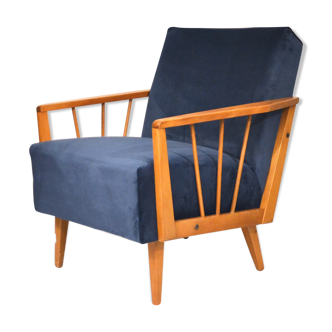 Blue velvet revamped armchair, 60's