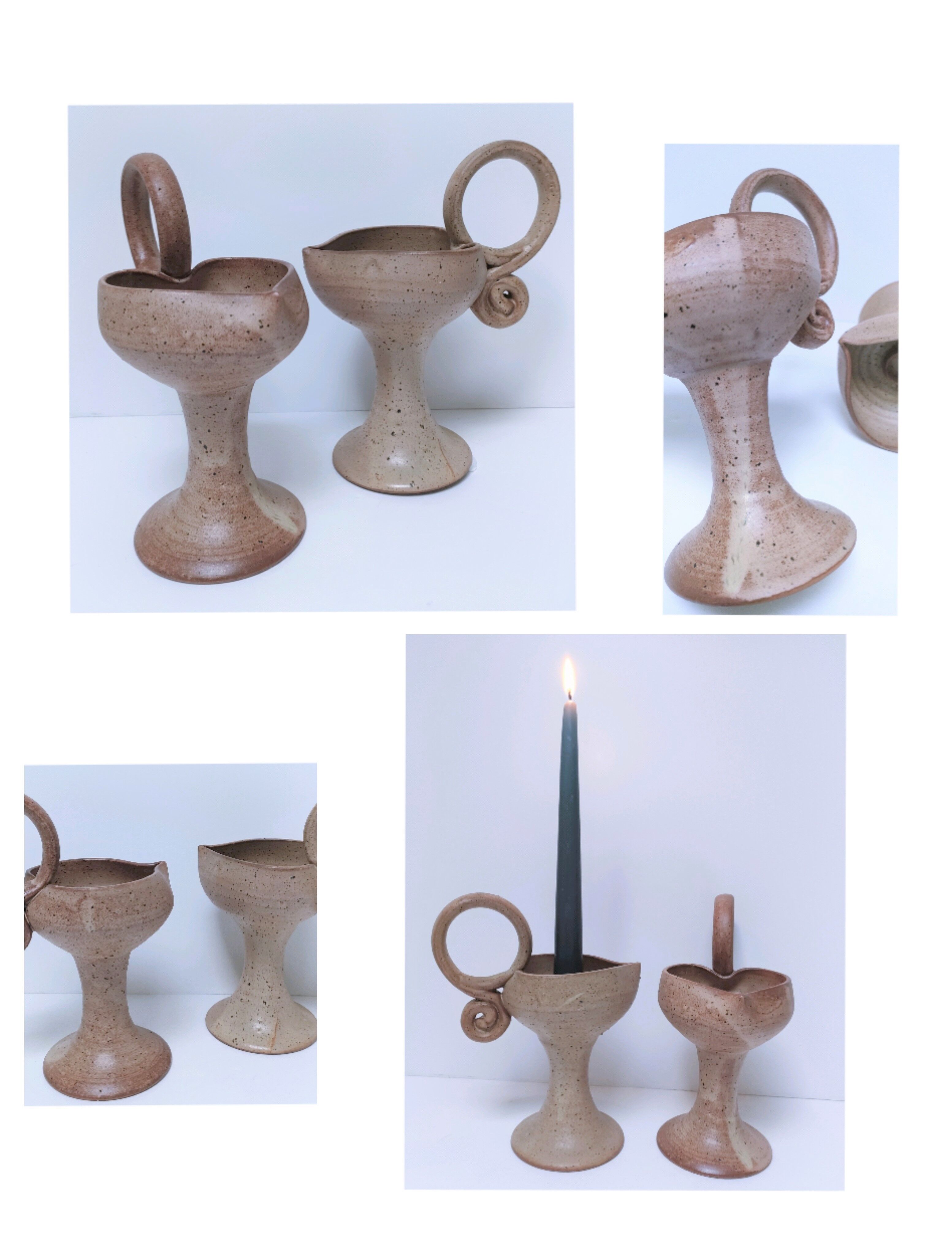 Pair of vintage “heart” sandstone candlesticks