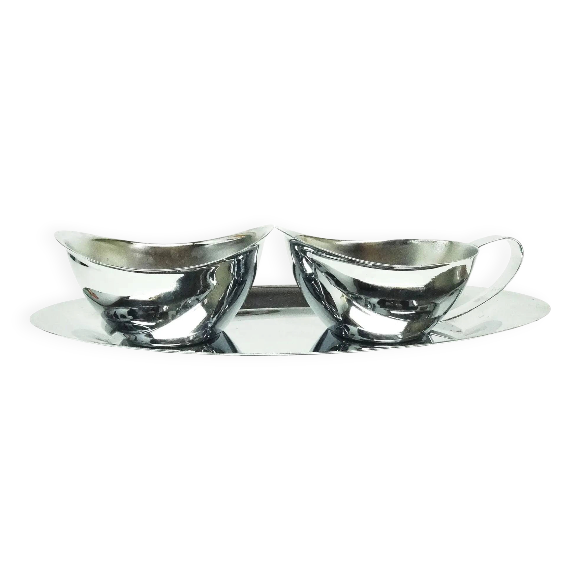 Mid-century modern coffee set, nickel-plated brass, Poland, 1950s