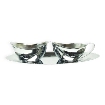 Mid-century modern coffee set, nickel-plated brass, Poland, 1950s