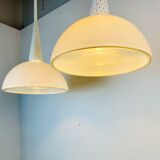 Perforated metal suspension holophanous glass