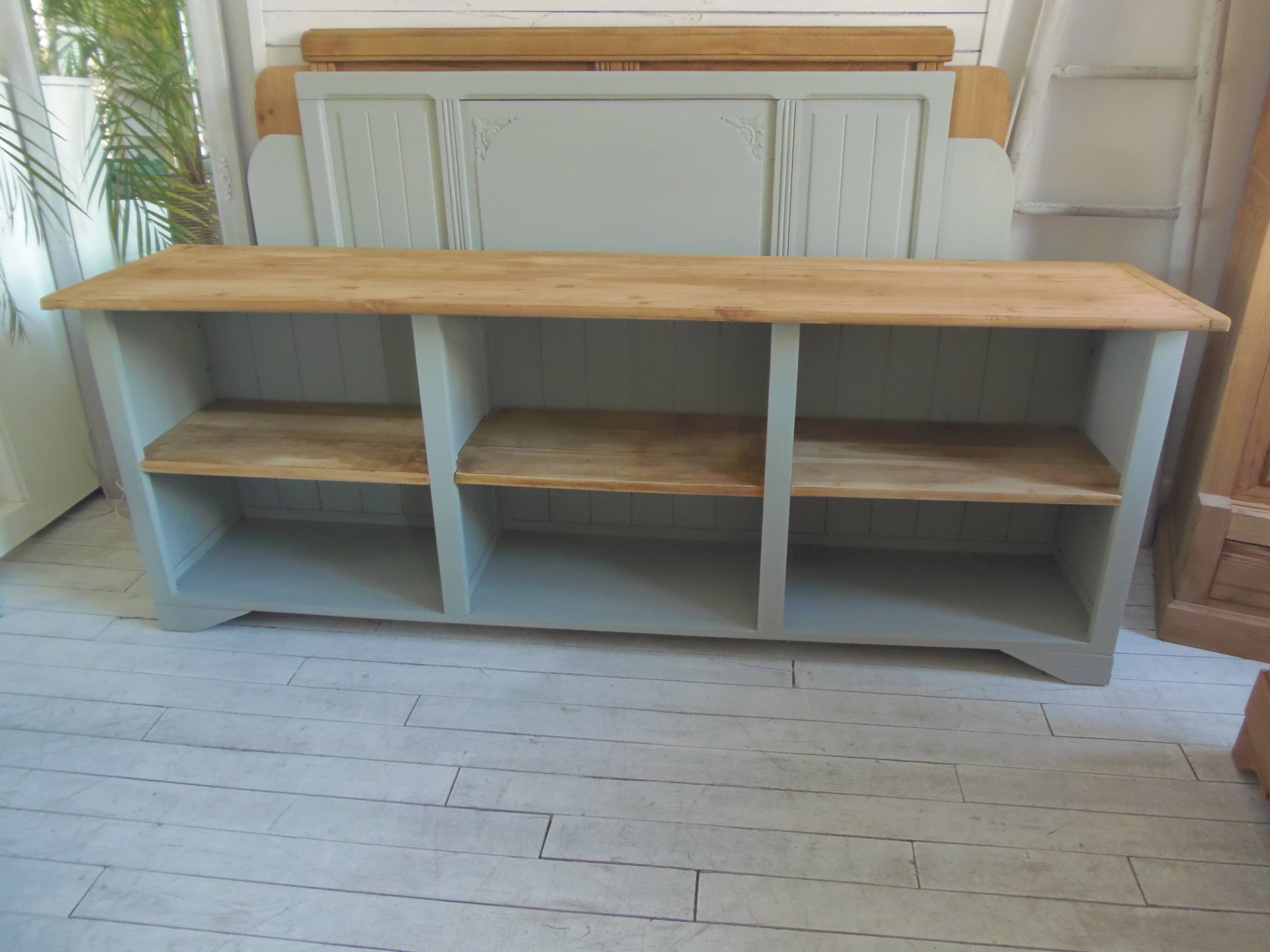 Professional furniture enhanced in verdigris, wooden top.