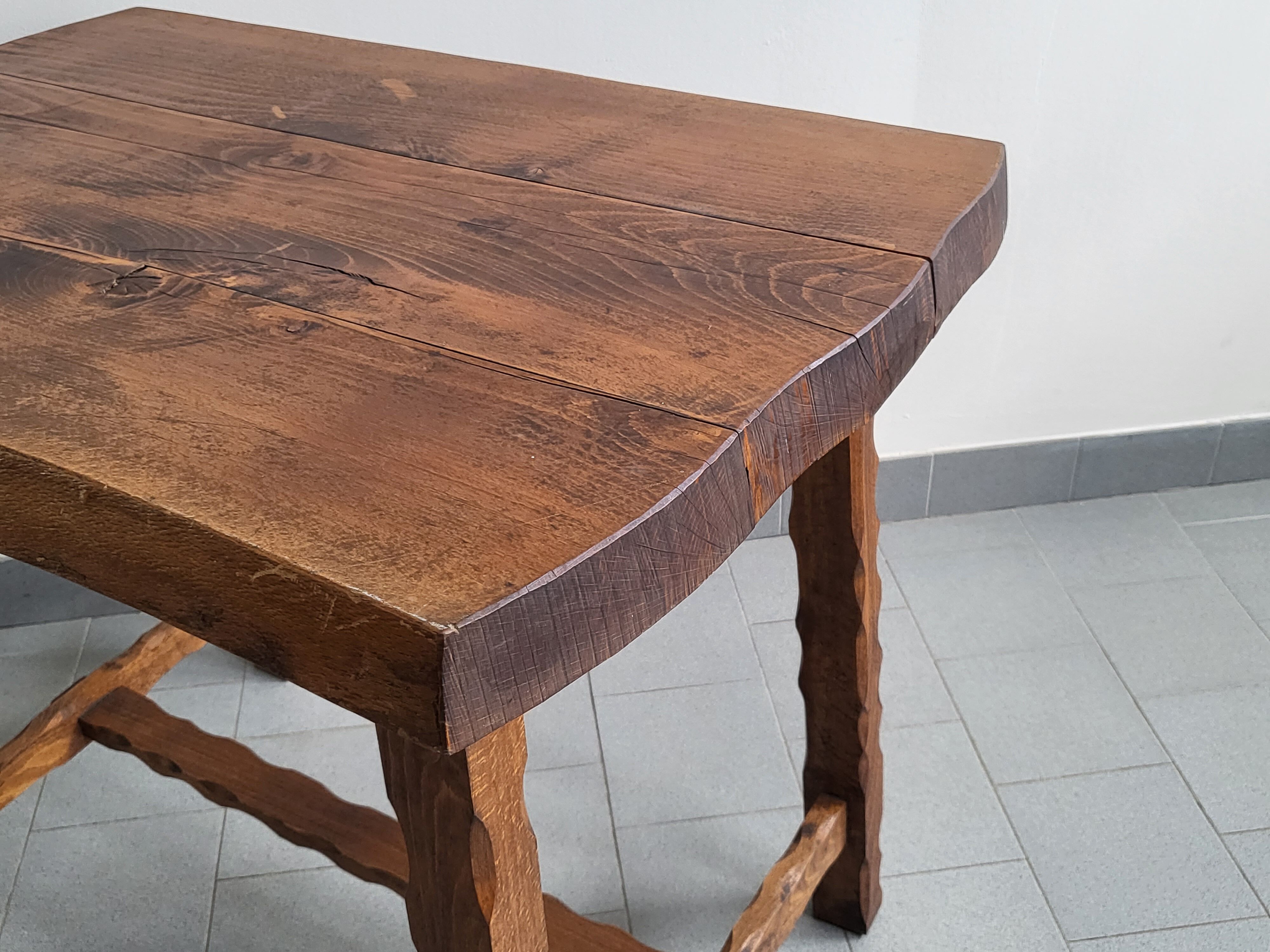 Vintage brutalist oak table 1970