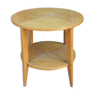 Table basse ronde pieds compas années 60 en bois