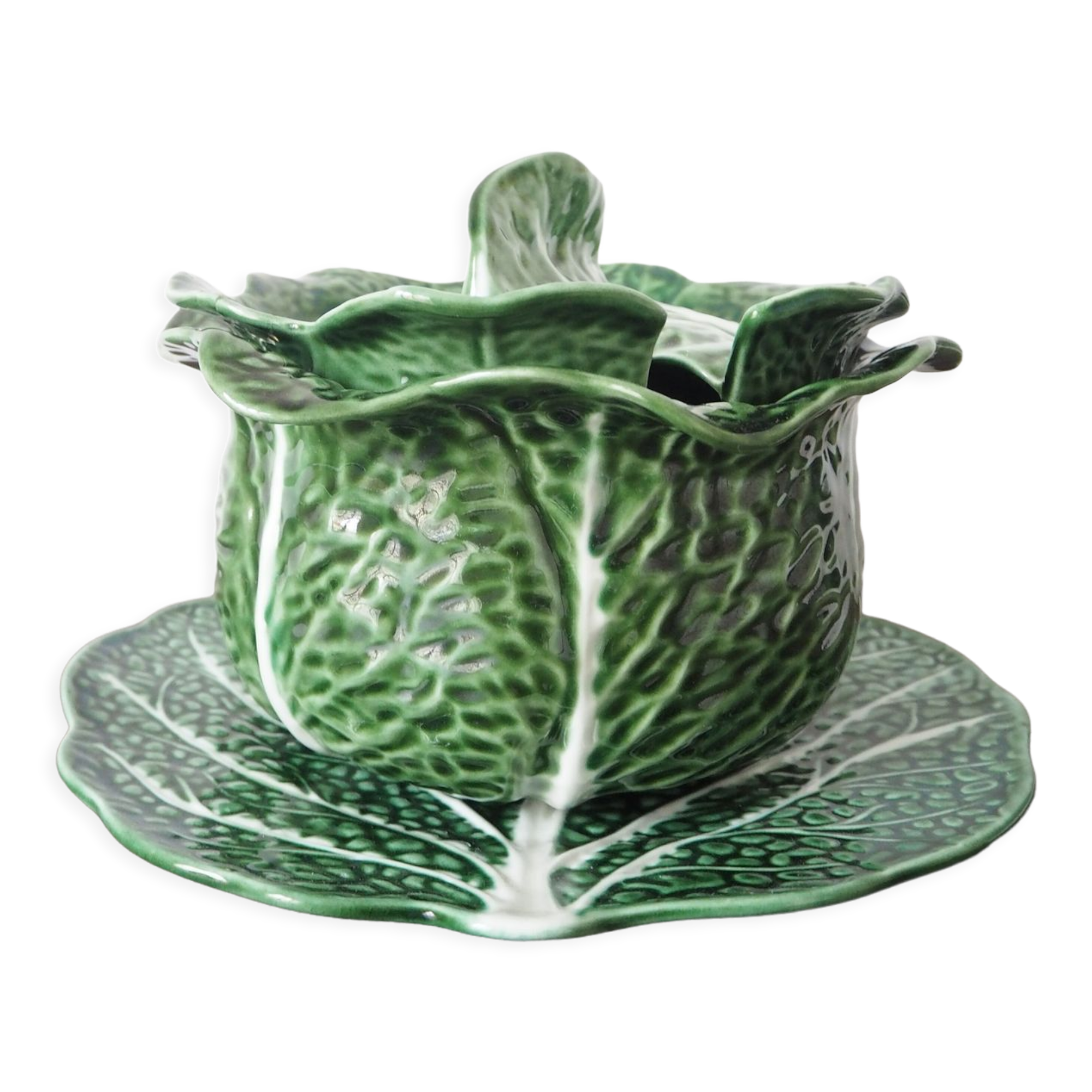 Souptureen and dish in cabbage slip