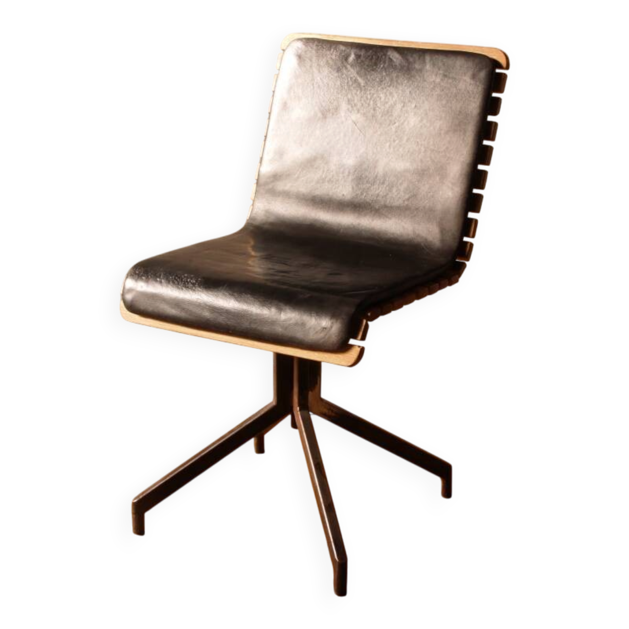 Handcrafted chair, laminated wood and leather