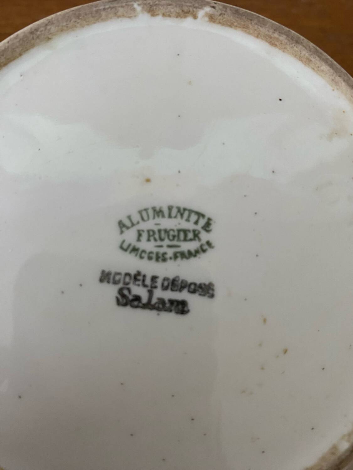 Antique Aluminite Teapot FRUGIER White & Silver Ceramic Vintage