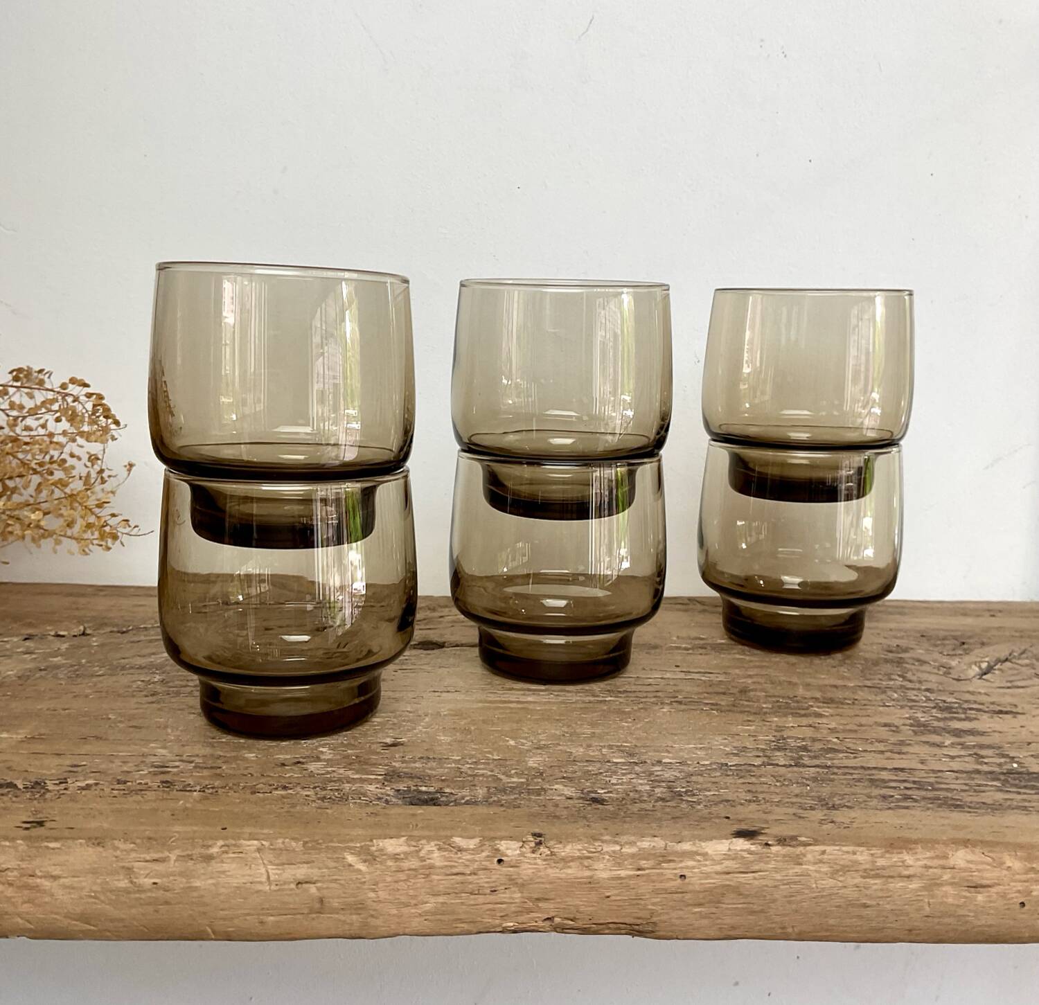 6 verres Luminarc vintage en verre fumé