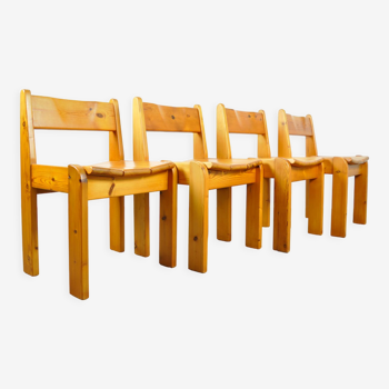 Brutalist pine dining chairs by Ate van Apeldoorn for Houtwerk Hattem, Netherlands 1970s