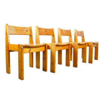 Brutalist pine dining chairs by Ate van Apeldoorn for Houtwerk Hattem, Netherlands 1970s