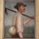 Oil on panel farmer working in the field 20th century by M. Potiron
